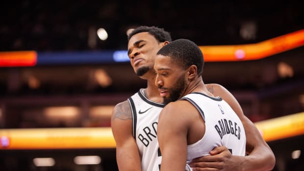 Brooklyn Nets center Nic Claxton (33) and forward Mikal Bridges (1)